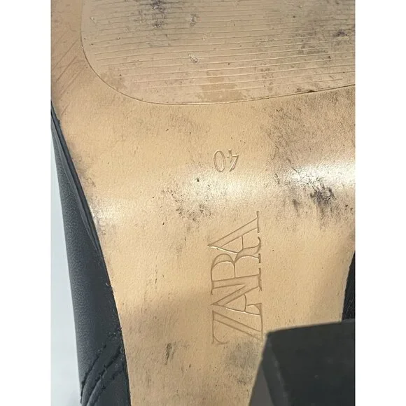 Zara Black Leather Over The Knee Heeled Boots Sz 40 Sz 9.5 - Picture 7 of 7